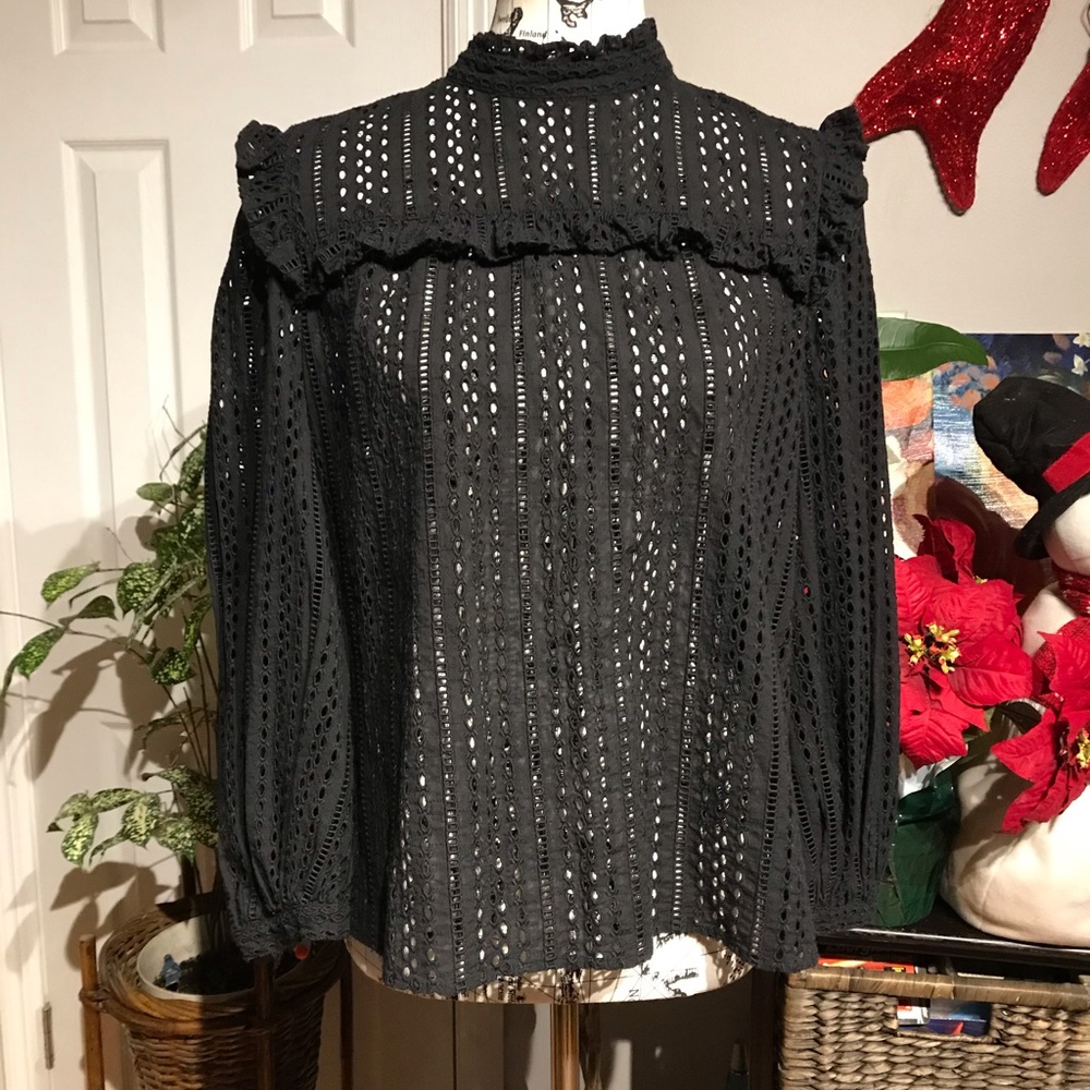 Madewell Eyelet Cotton Coastal Western Coquette pleasant ruffle long sleeves